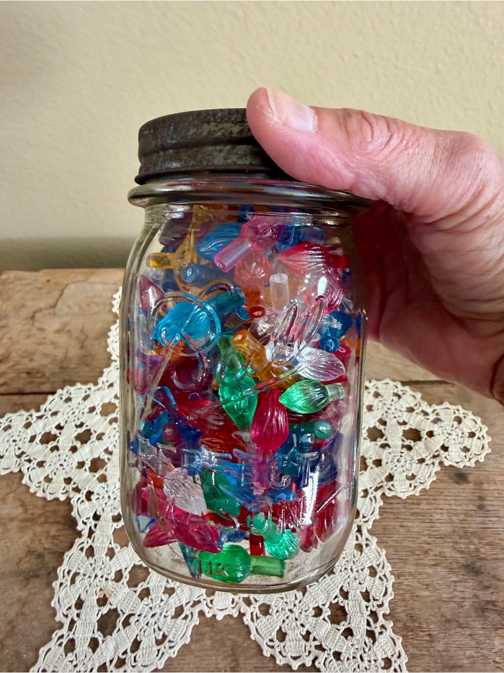 Vintage Ball Jar with Multi-Color Vintage Christmas Beads for Porcelain Trees